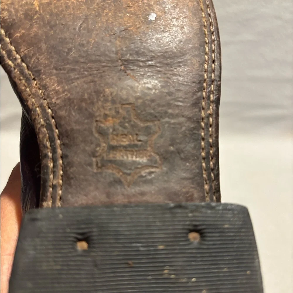 Old West Brown Blue Leather Square Toe Cowboy Boots Youth SZ 020 Style BSC1840